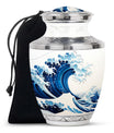 Ocean Waves White Cremation Urn for Mom's Memorial Burial