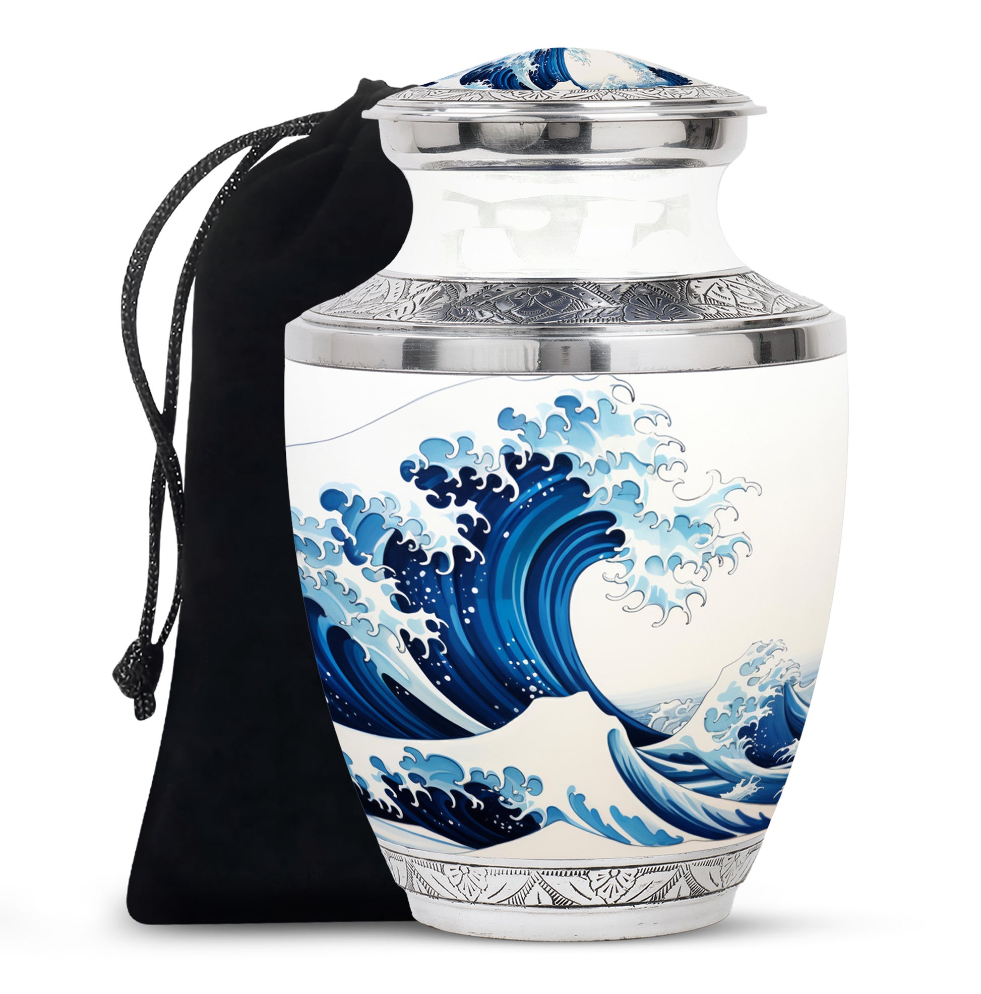 Ocean Waves White Cremation Urn for Mom's Memorial Burial