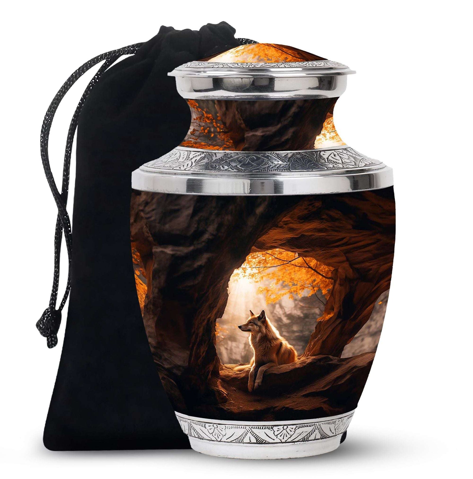Wolf Adult Cremation Urns – Autumn Forest Cave Urns For Adult Male Ashes