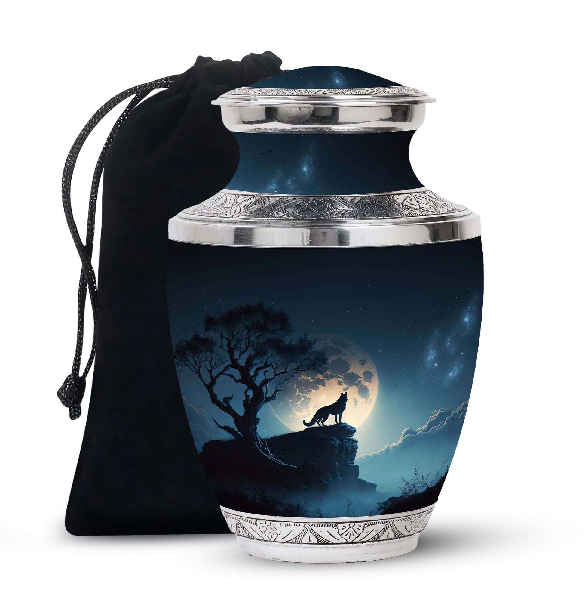 Wolf Cremation Keepsake Urn – Full Moon Night Funeral Ashes Urn