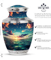 Medium size green cremation urn for sea burial, large urn for adult male ashes, urn decorations, suitable for women