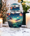 Medium size green cremation urn for sea burial, large urn for adult male ashes, urn decorations, suitable for women