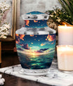 Medium size green cremation urn for sea burial, large urn for adult male ashes, urn decorations, suitable for women