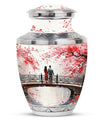 White floral Cherry Blossom design on a Monar_Urn, large-size urn suitable for human ashes, particularly adults and women