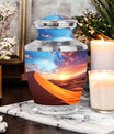 Blue Desert Sands Urn, a sturdy and elegant memorial urn acting as a dignified ashes holder or cremation box for funeral purposes