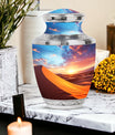Blue Desert Sands Urn, a sturdy and elegant memorial urn acting as a dignified ashes holder or cremation box for funeral purposes