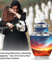 Stately and robust Blue Cremation Urn from Desert Sands, ideal for preserving the ashes of a beloved father