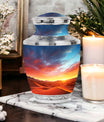 Stately and robust Blue Cremation Urn from Desert Sands, ideal for preserving the ashes of a beloved father