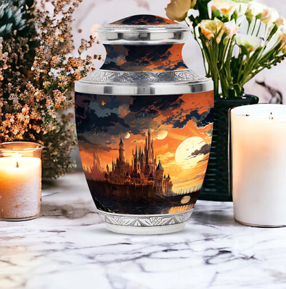 Elegant Sunset Palace cremation urn, ideal for memorial ashes, suitable for adult and miniature use