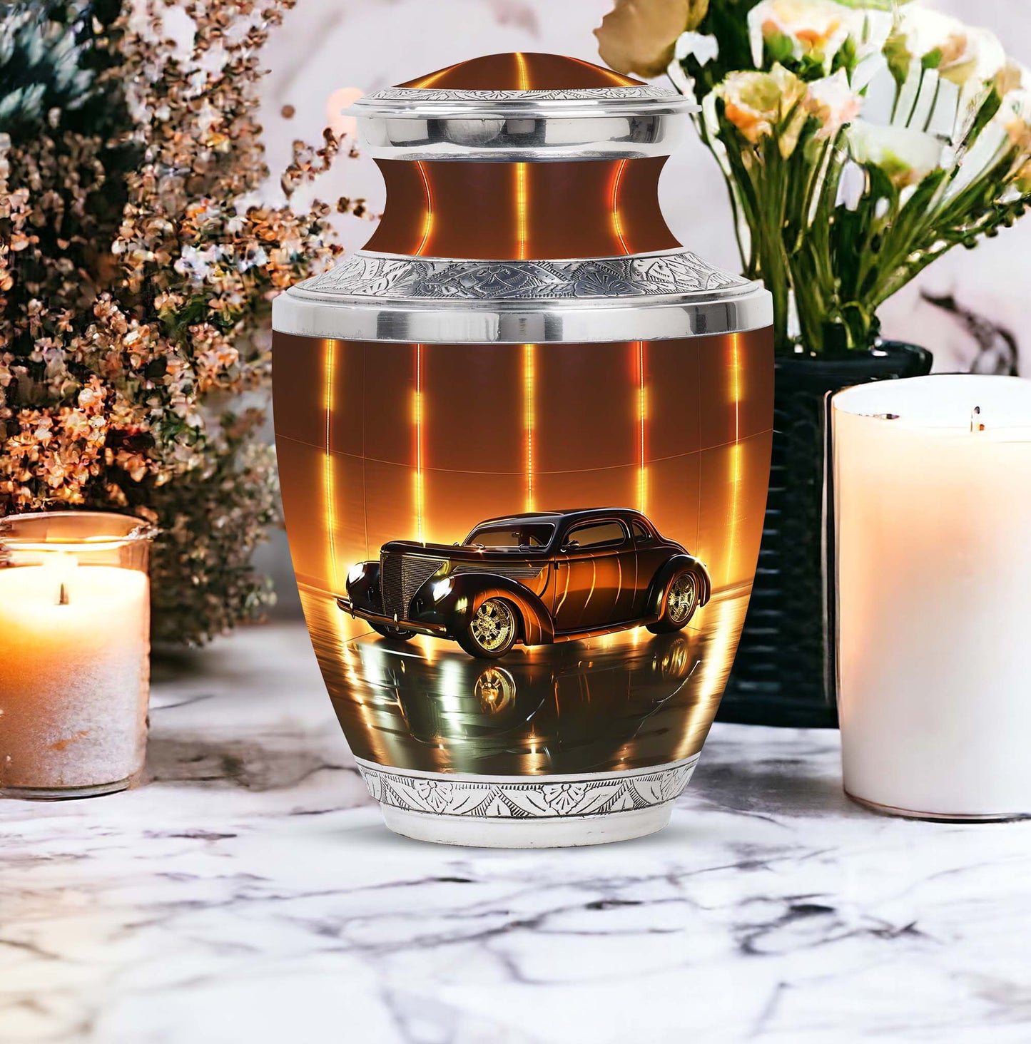 Vintage Shine Heritage bronze car-themed Cremation Urn for Human Adult Ashes