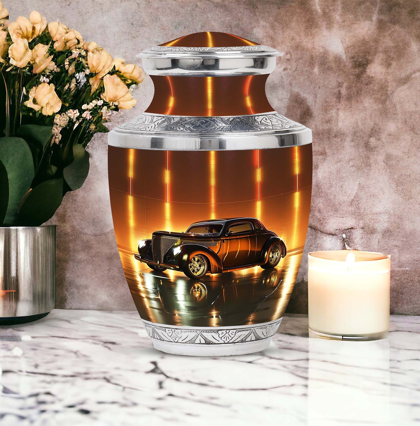Vintage Shine Heritage bronze car-themed Cremation Urn for Human Adult Ashes