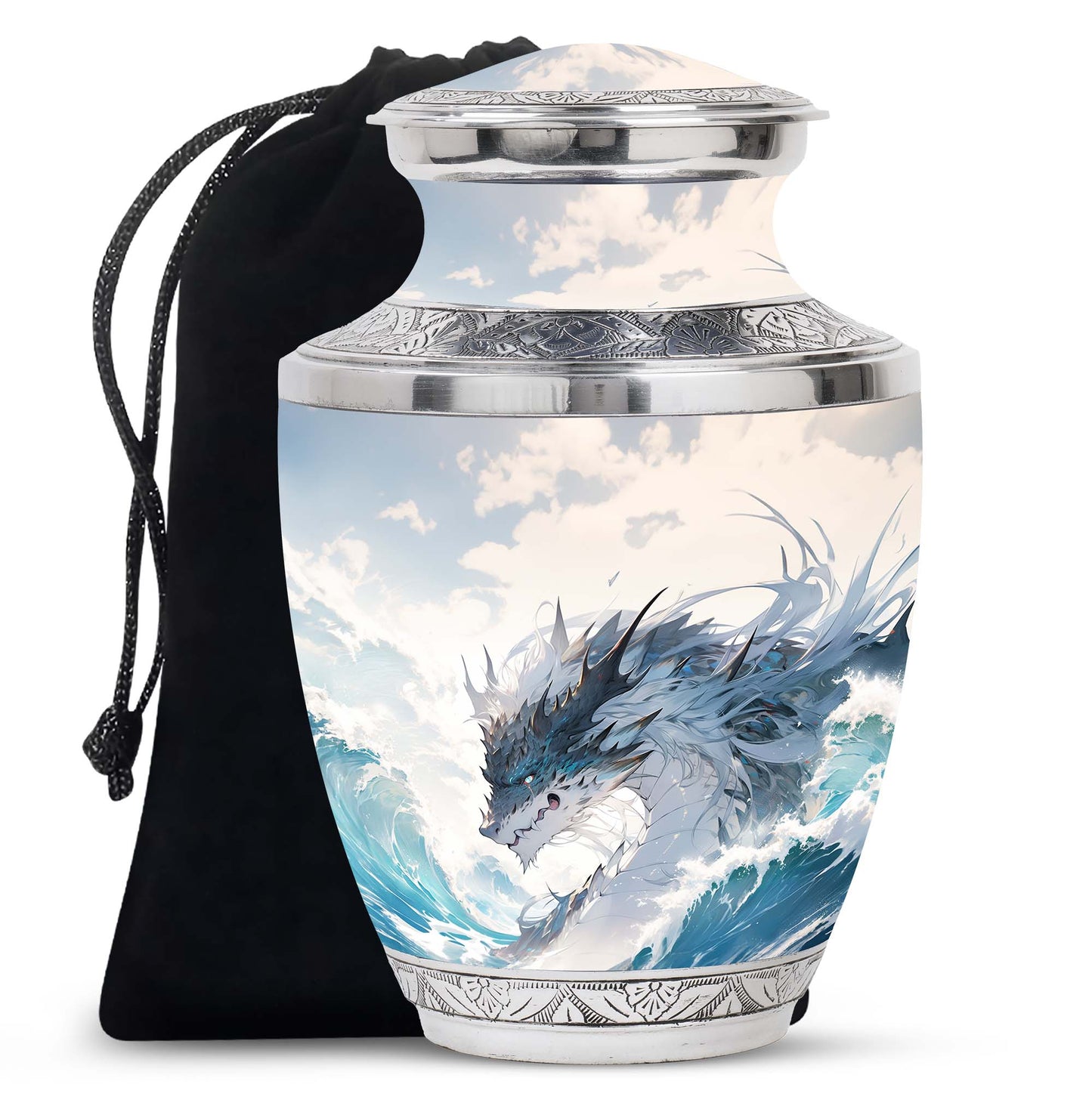 White Personalized Beach Cremation Urn for Human Ashes - 10-inch, 200 cu in - Yatskia