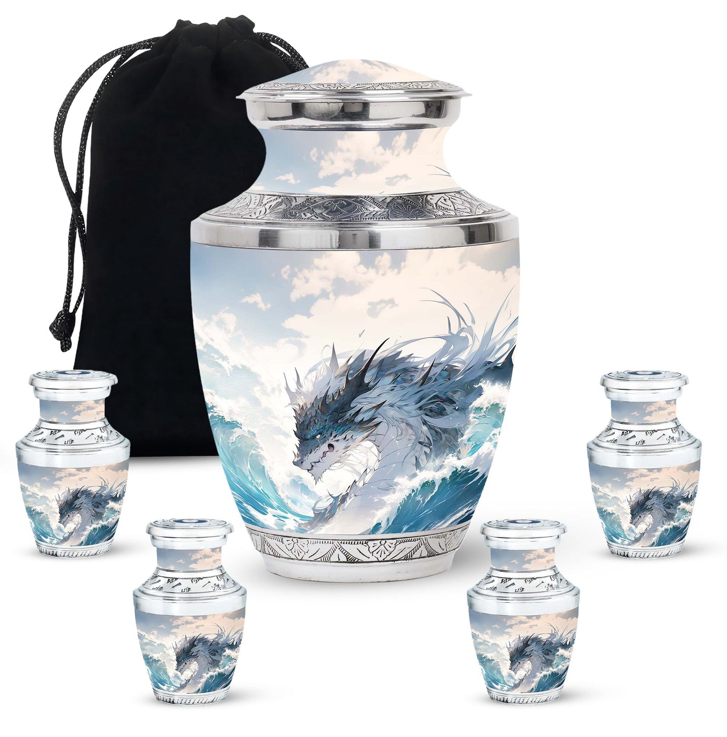 White Personalized Beach Cremation Urn for Human Ashes - 10-inch, 200 cu in - Yatskia