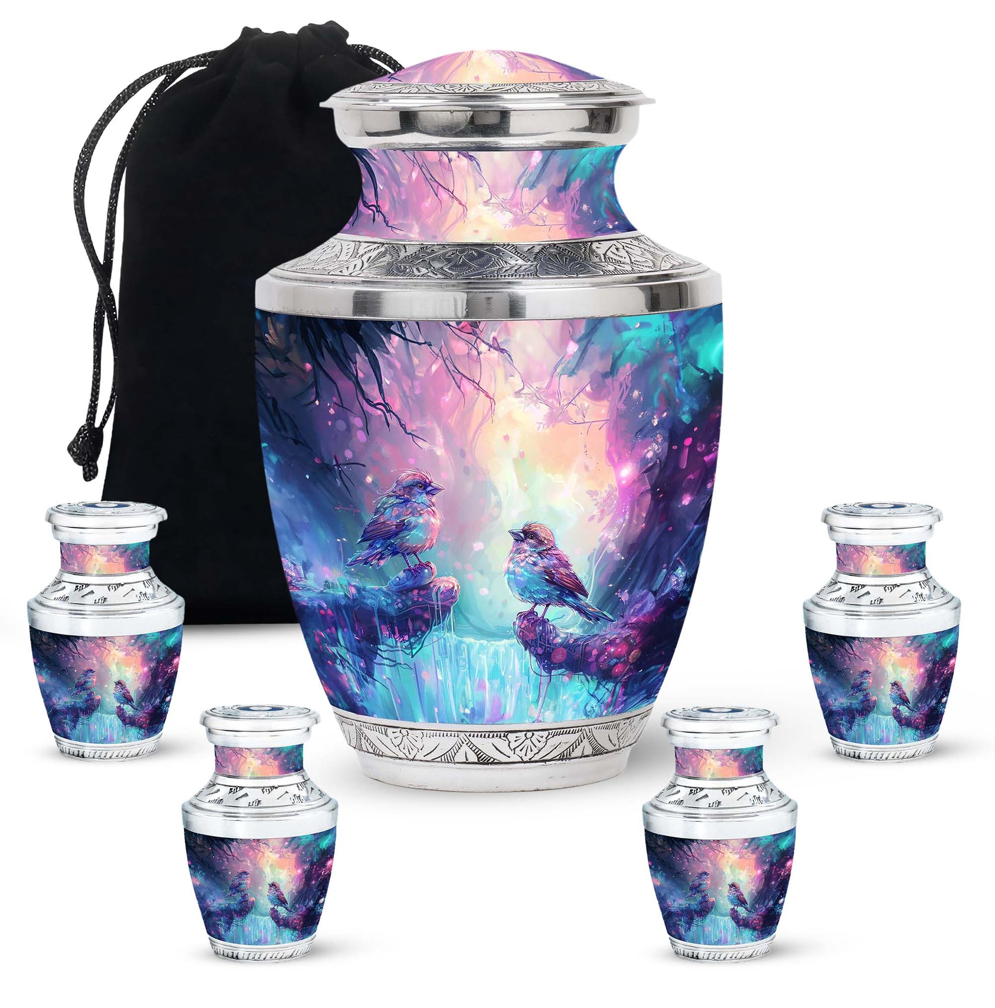 Colorful Birds Cremation Urn for Human Ashes For Mom and Dad