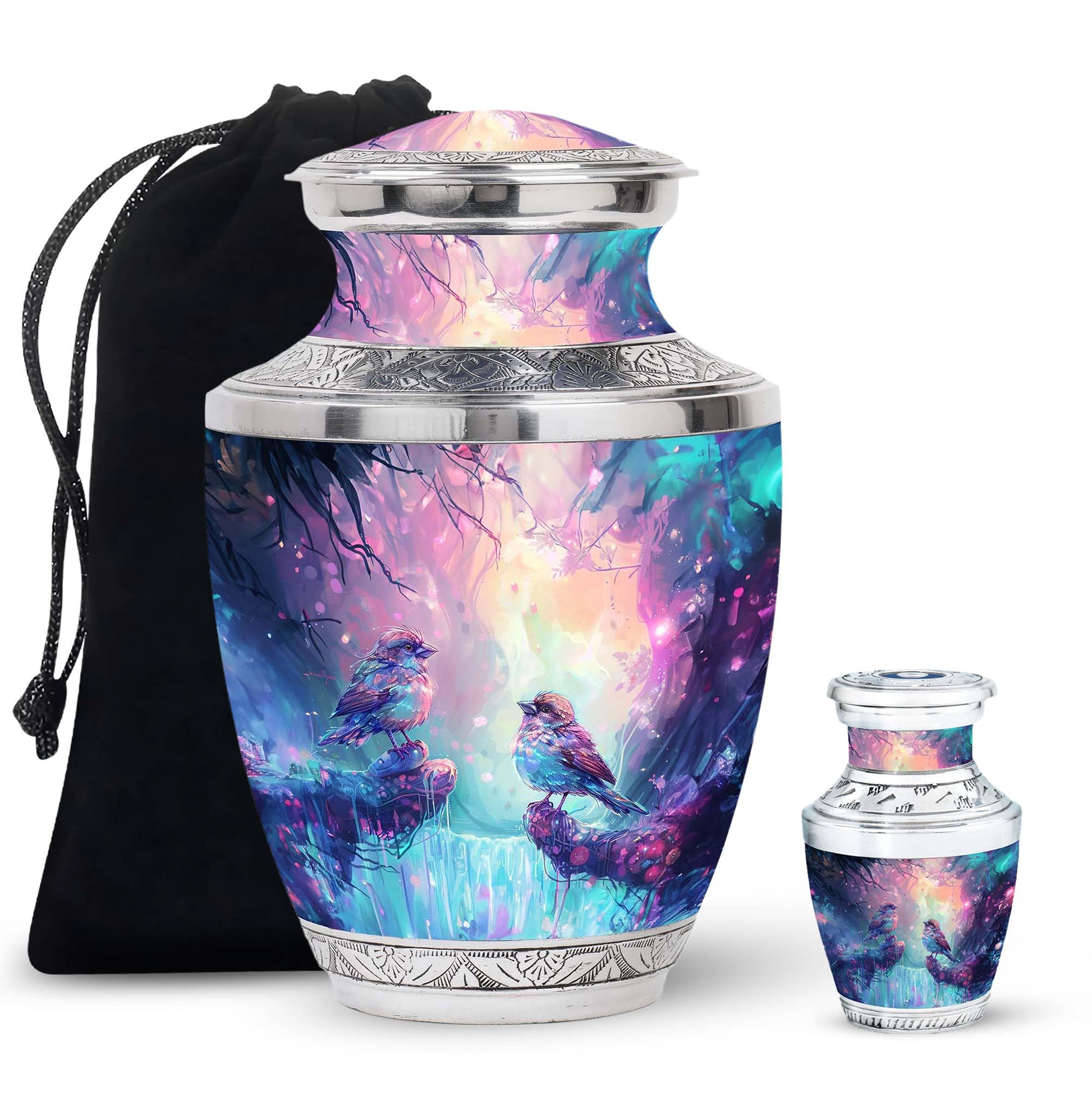 Colorful Birds Cremation Urn for Human Ashes For Mom and Dad