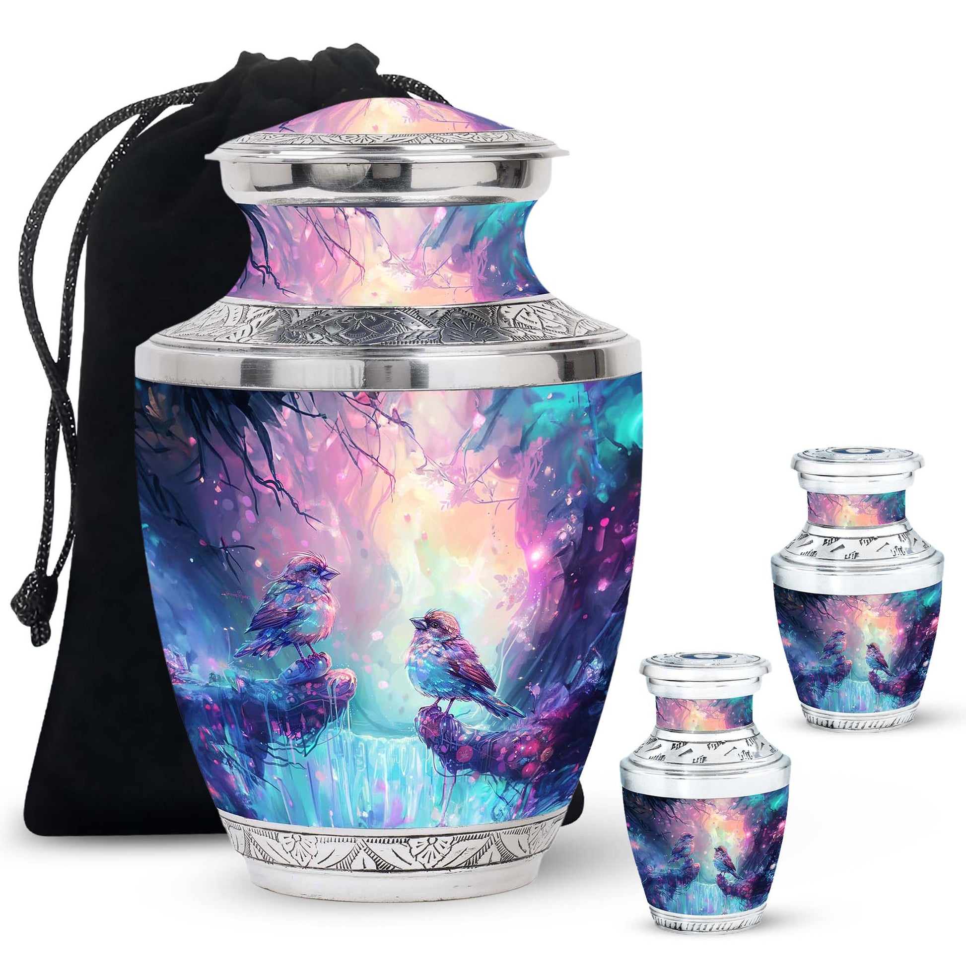 Colorful Birds Cremation Urn for Human Ashes For Mom and Dad