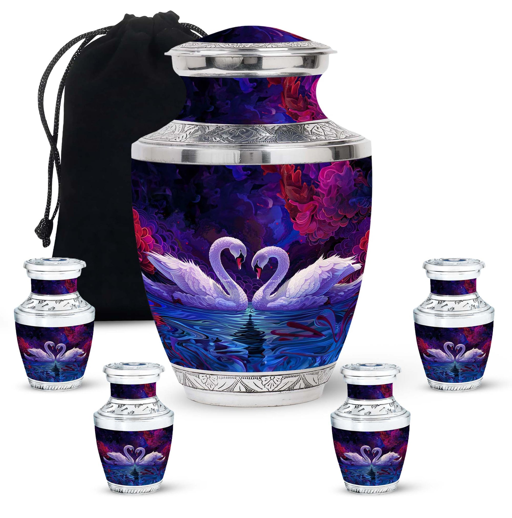 Dual Swan Cremation Urns For Human Ashes - Burial Urns For Adult