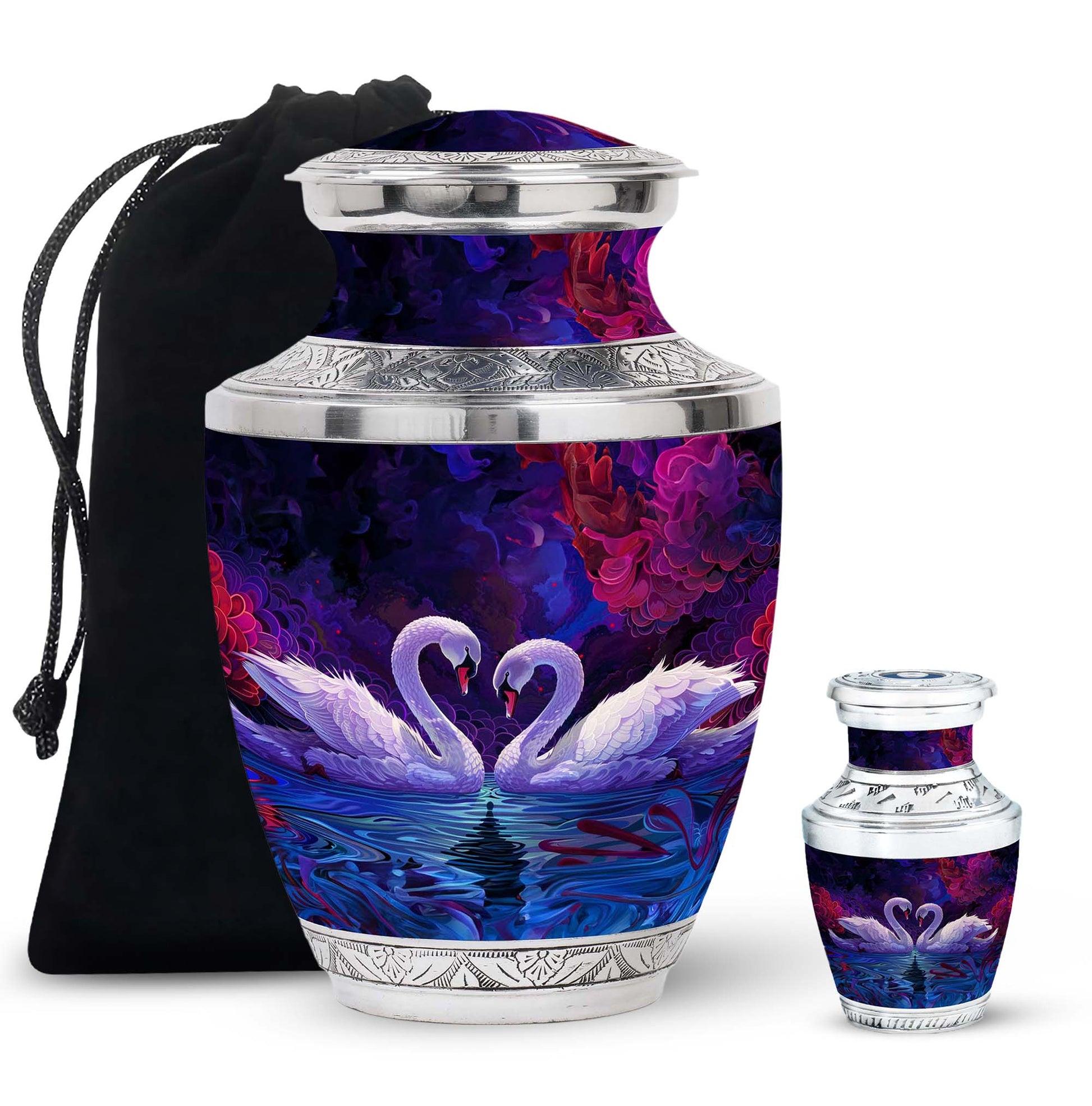 Dual Swan Cremation Urns For Human Ashes - Burial Urns For Adult