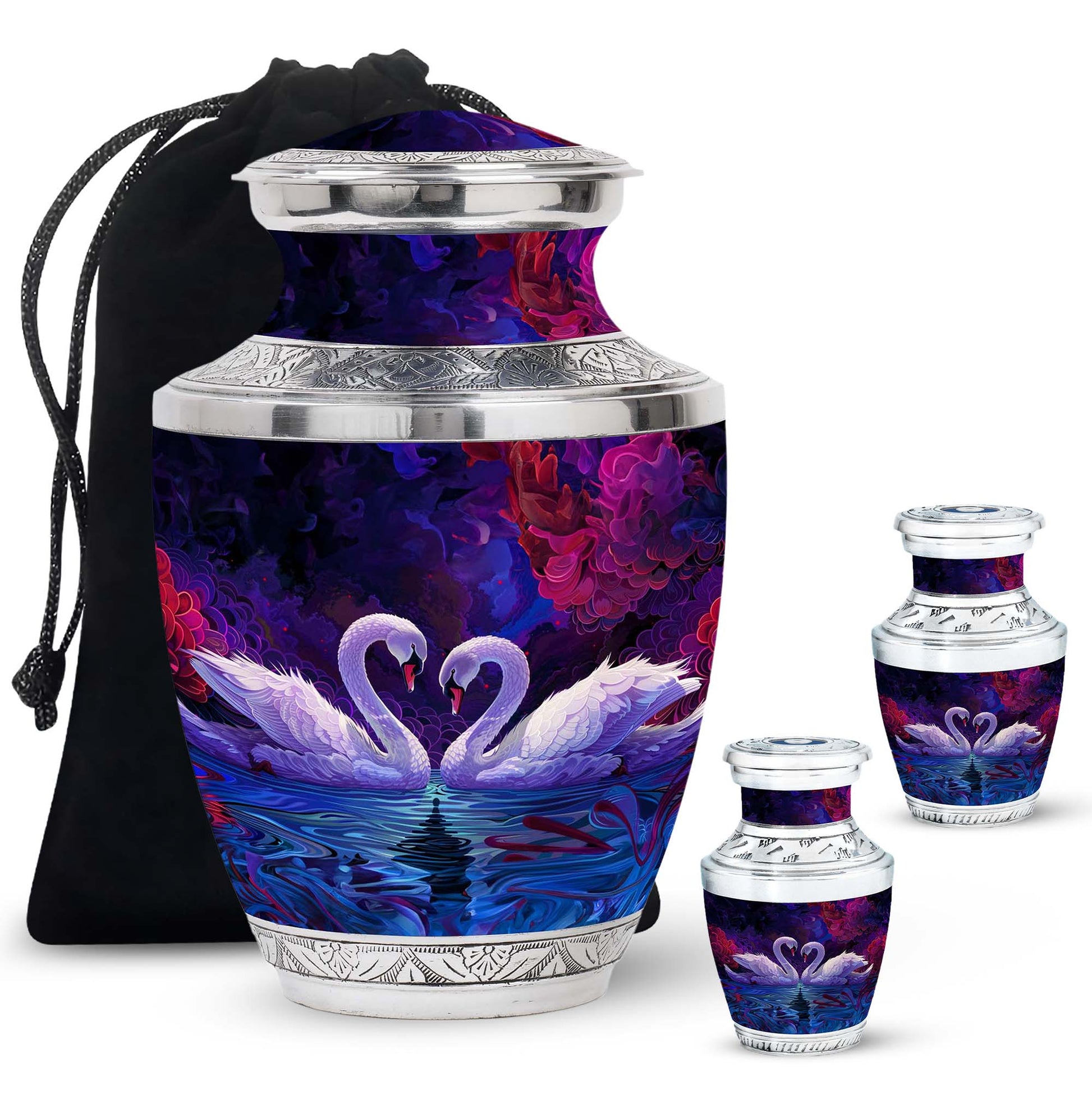 Dual Swan Cremation Urns For Human Ashes - Burial Urns For Adult