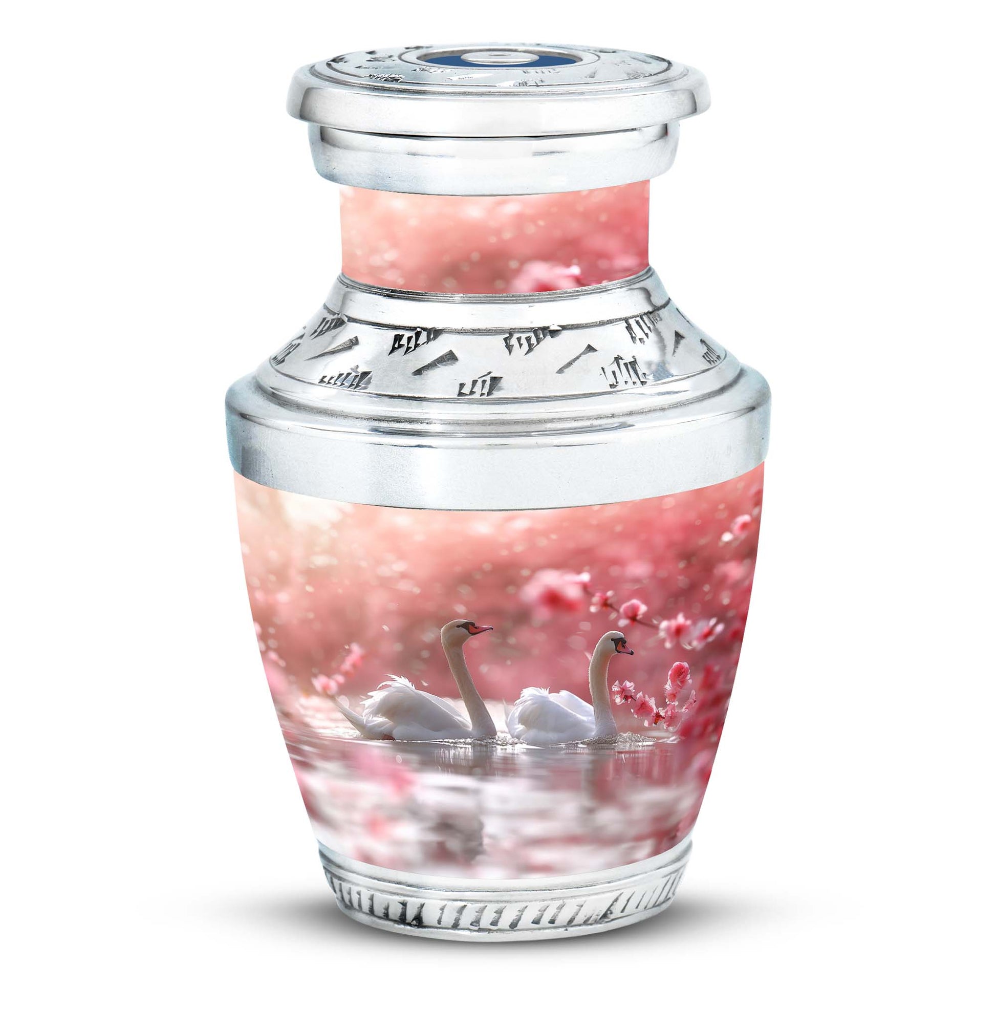 Elegant White Swan Urn – Pink Cherry Blossom Design For Human Ashes