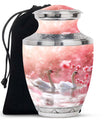 Elegant White Swan Urn – Pink Cherry Blossom Design For Human Ashes