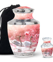 Elegant White Swan Urn – Pink Cherry Blossom Design For Human Ashes