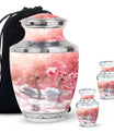 Elegant White Swan Urn – Pink Cherry Blossom Design For Human Ashes