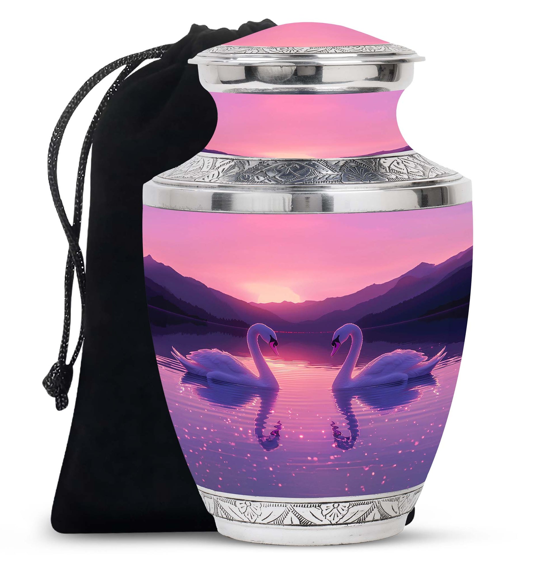 Pink Couple Swan Urn – Elegant Memorial Cremation Urn For Couple Ashes