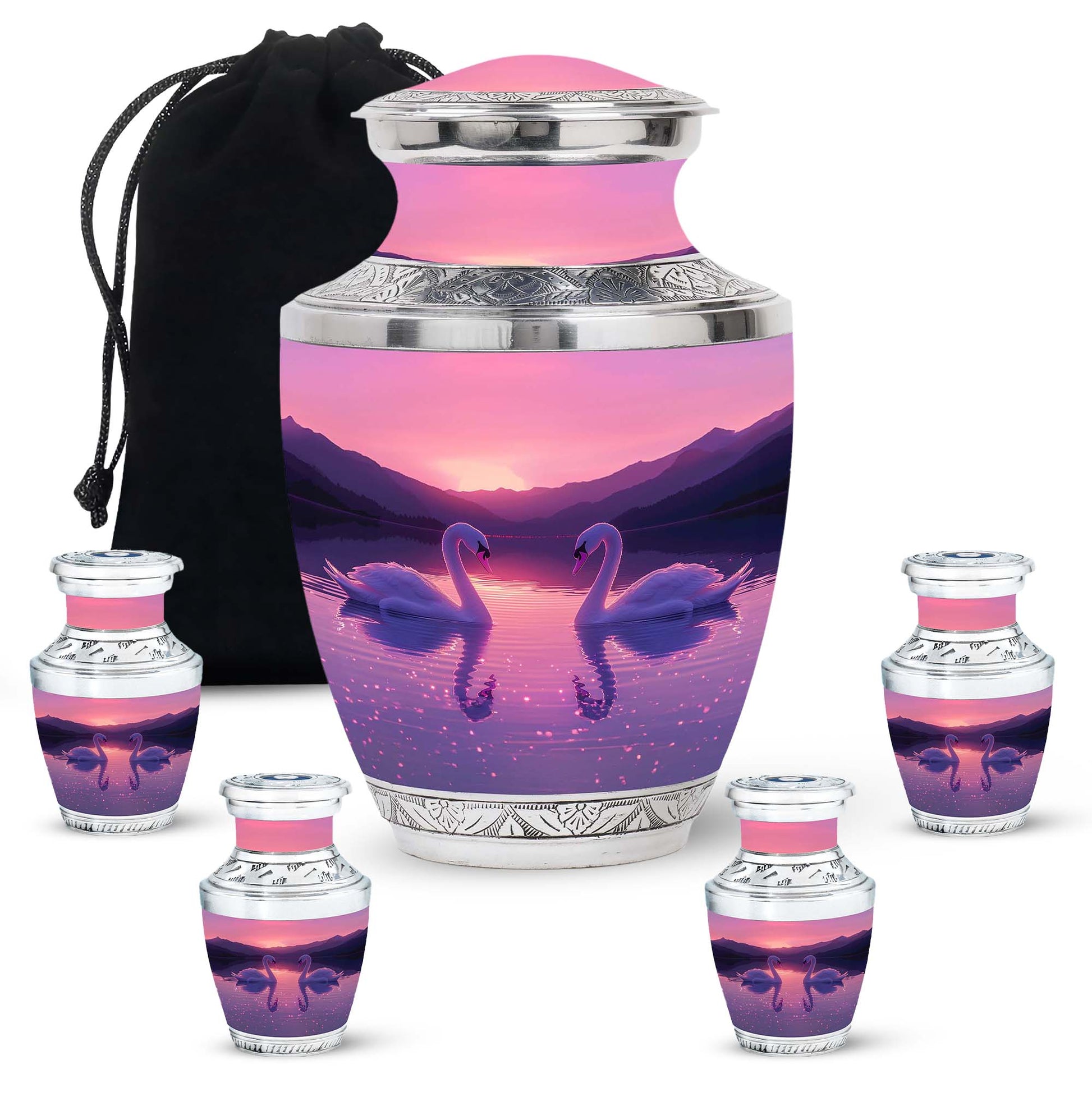 Pink Couple Swan Urn – Elegant Memorial Cremation Urn For Couple Ashes
