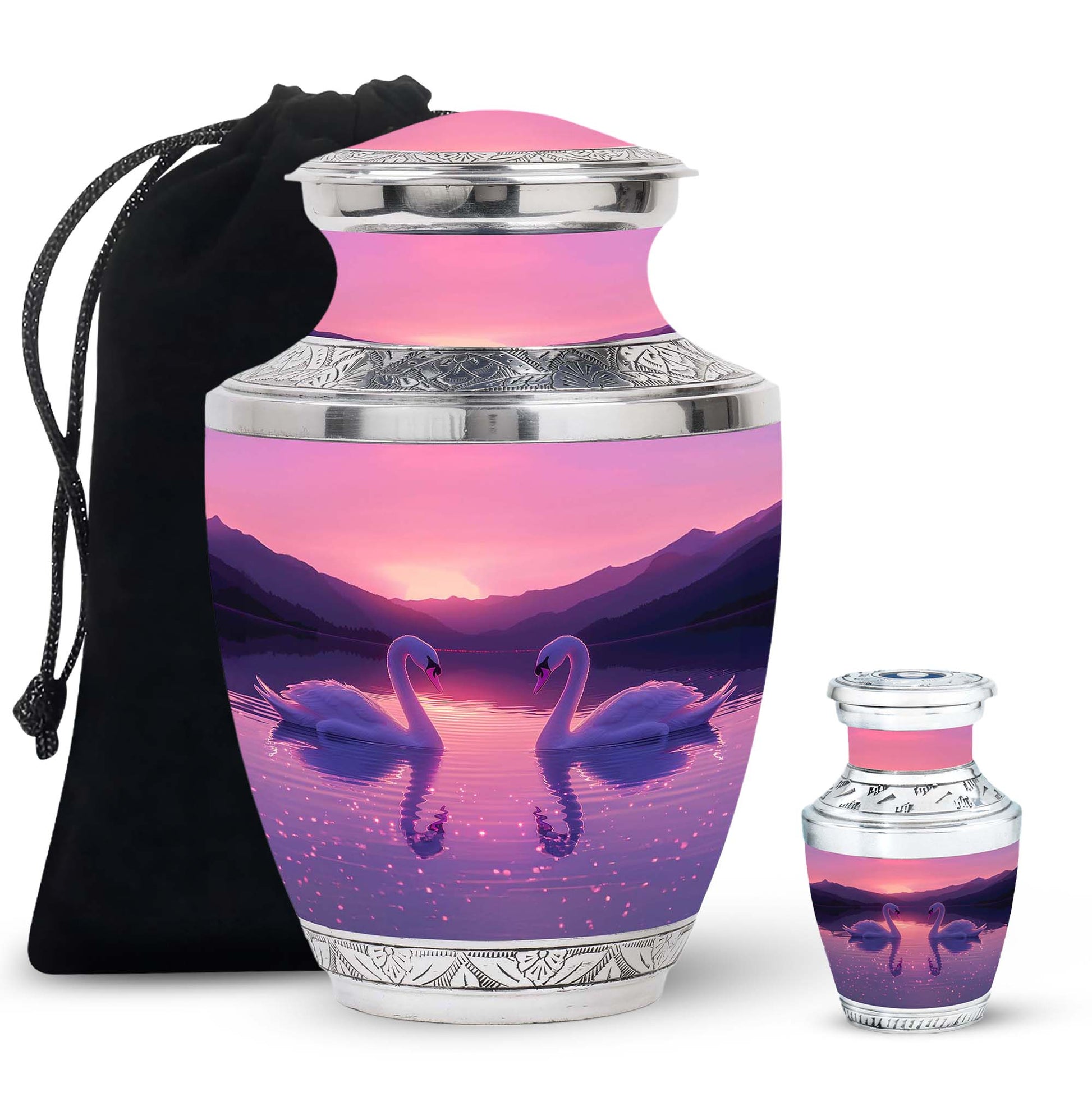 Pink Couple Swan Urn – Elegant Memorial Cremation Urn For Couple Ashes