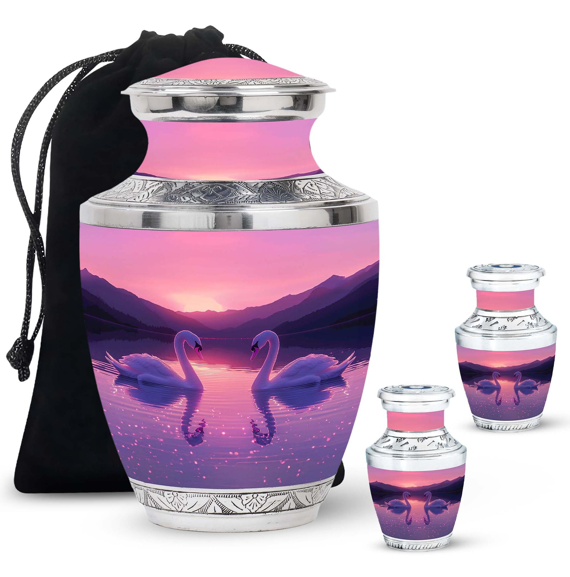 Pink Couple Swan Urn – Elegant Memorial Cremation Urn For Couple Ashes