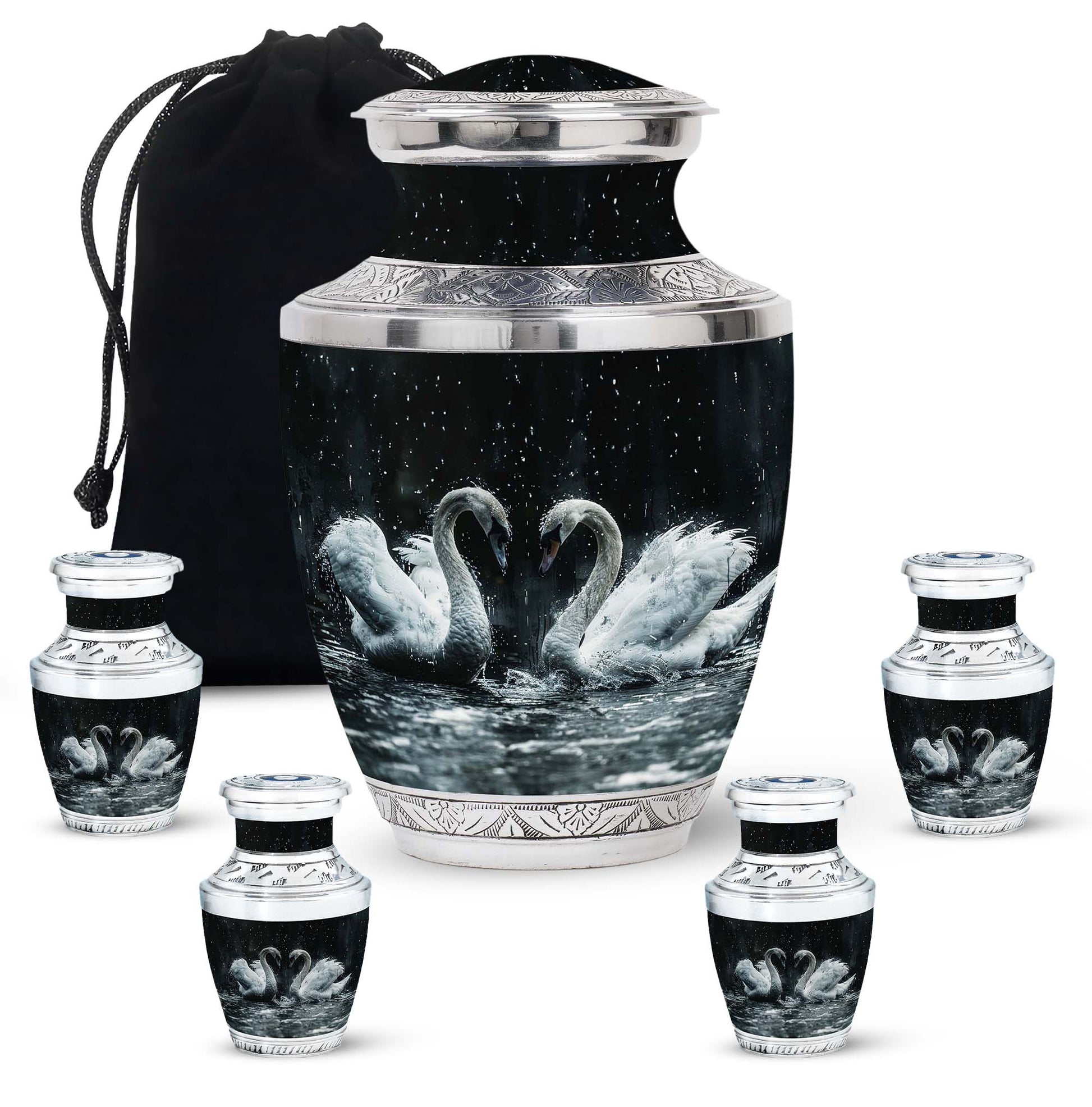 Double Swan Cremation Urns For Human Ashes - Memorial Urn for Mom and Dad