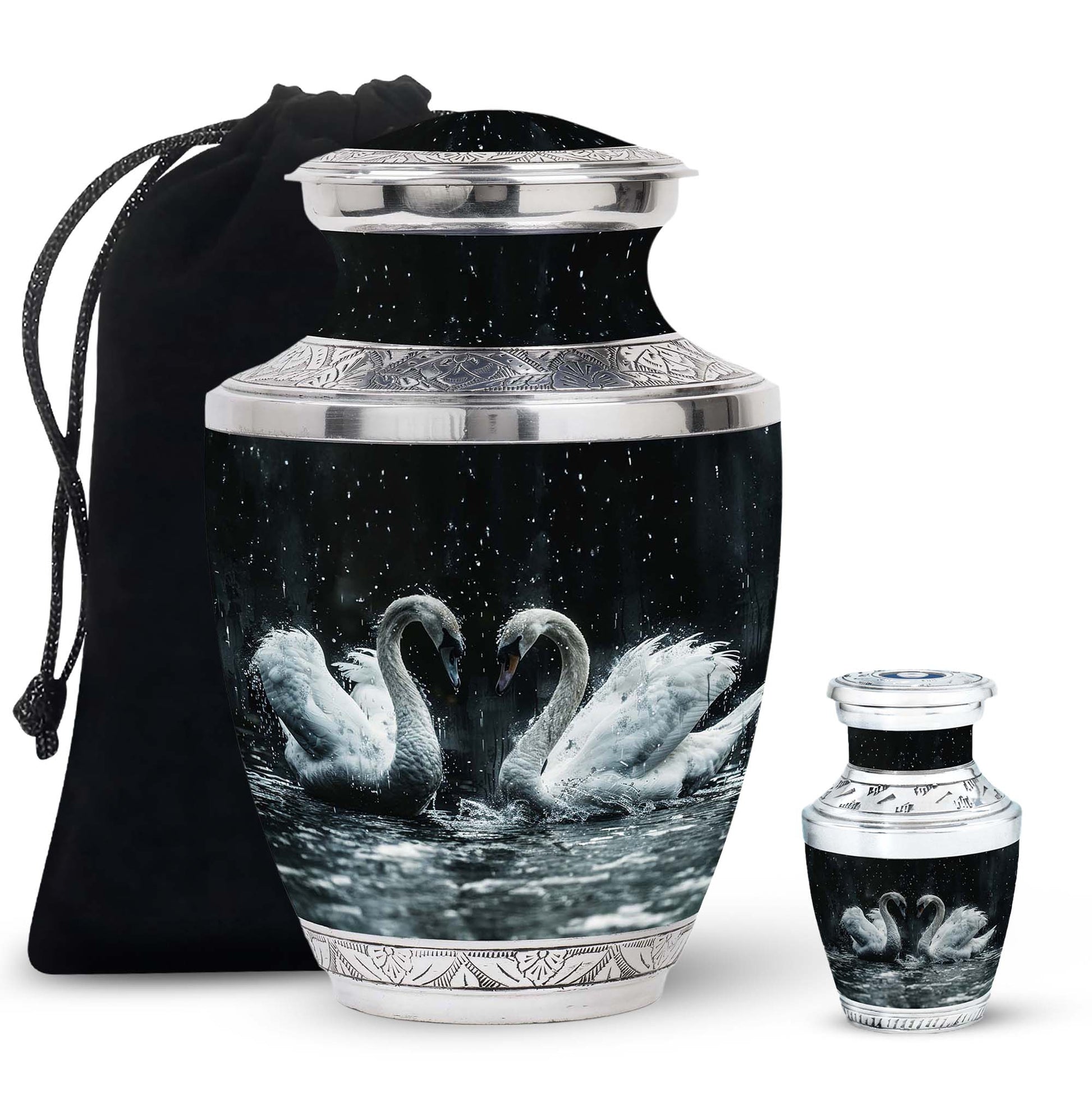 Double Swan Cremation Urns For Human Ashes - Memorial Urn for Mom and Dad