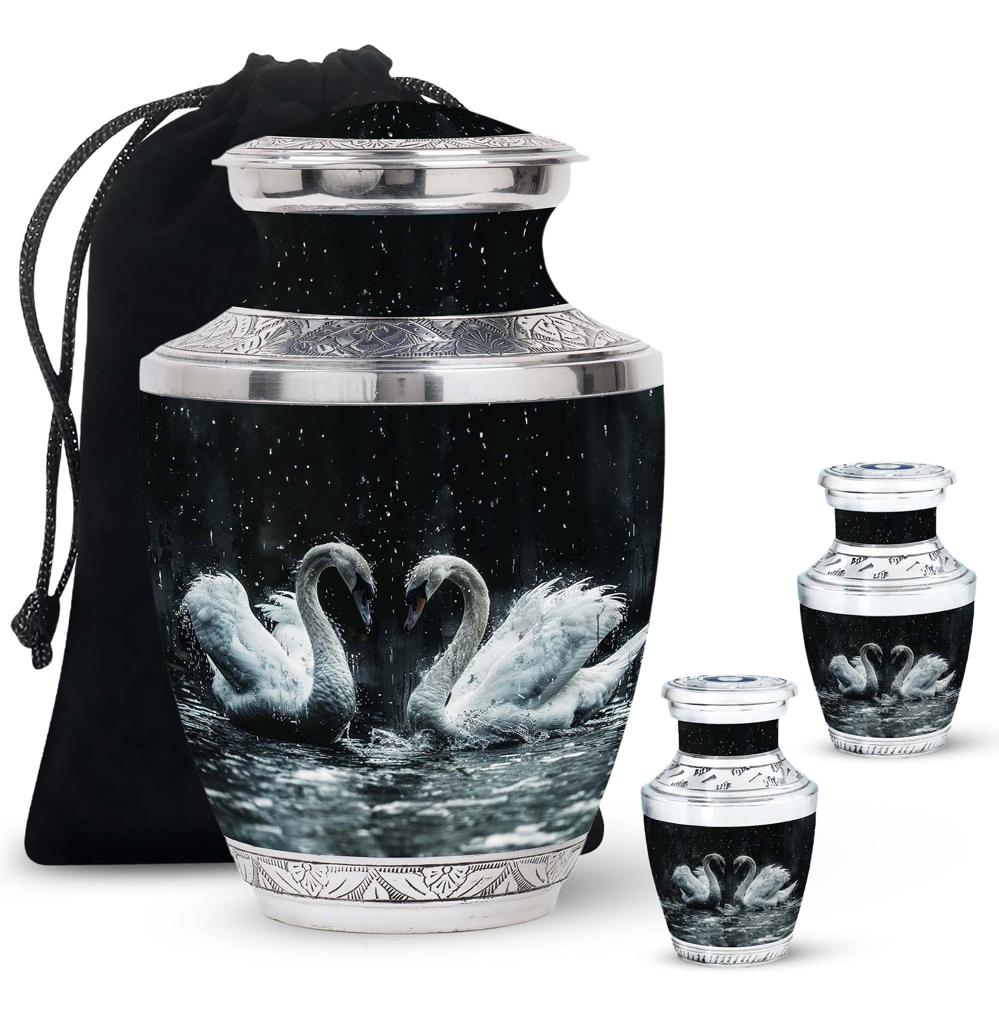 Double Swan Cremation Urns For Human Ashes - Memorial Urn for Mom and Dad