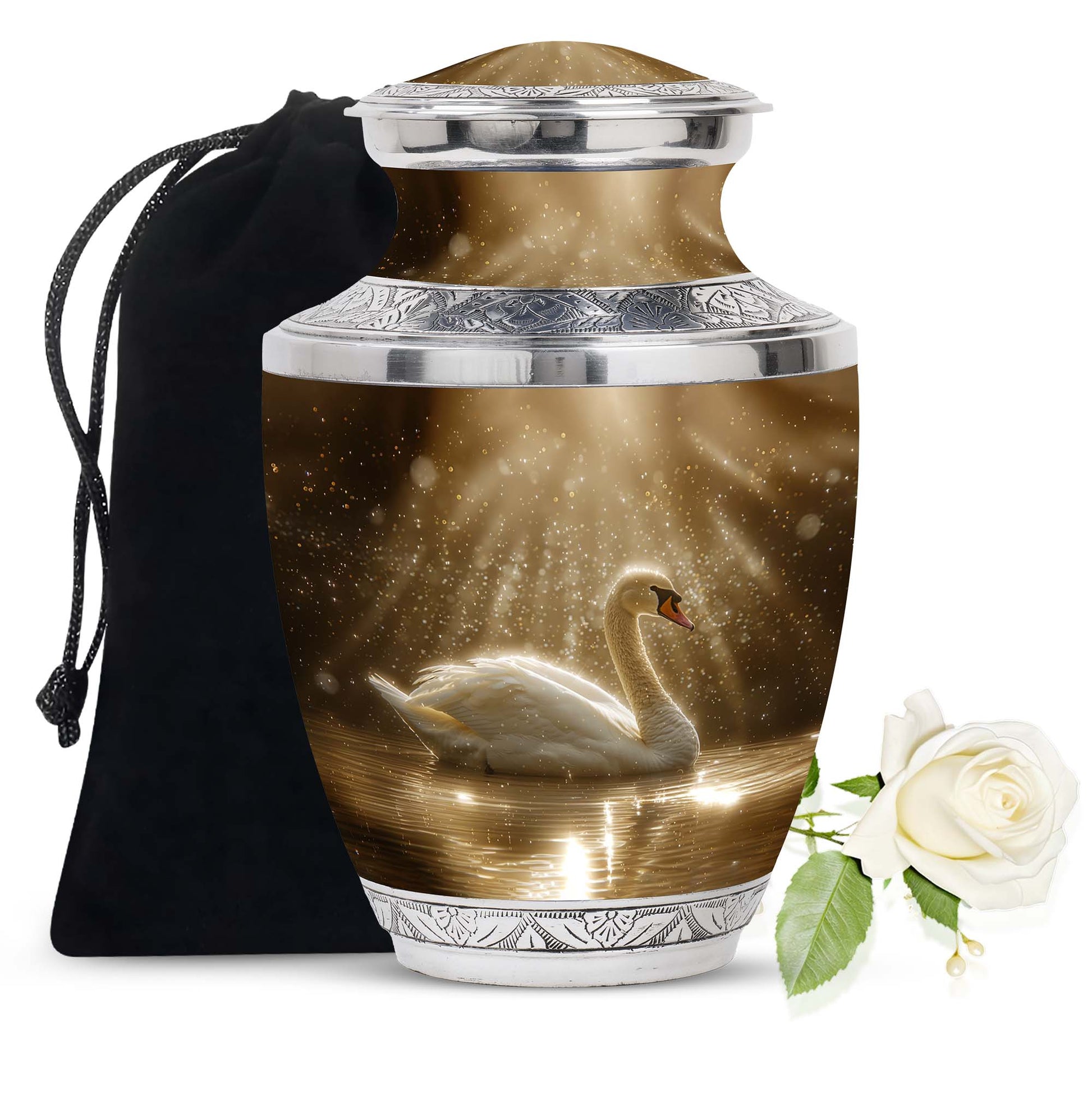 Golden Light Swan Cremation Urn for Human Ashes  - Memorial Urn for Adults