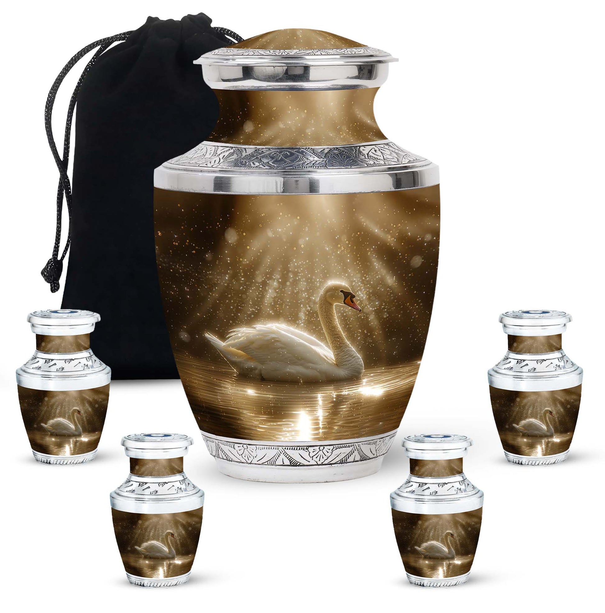 Golden Light Swan Cremation Urn for Human Ashes  - Memorial Urn for Adults