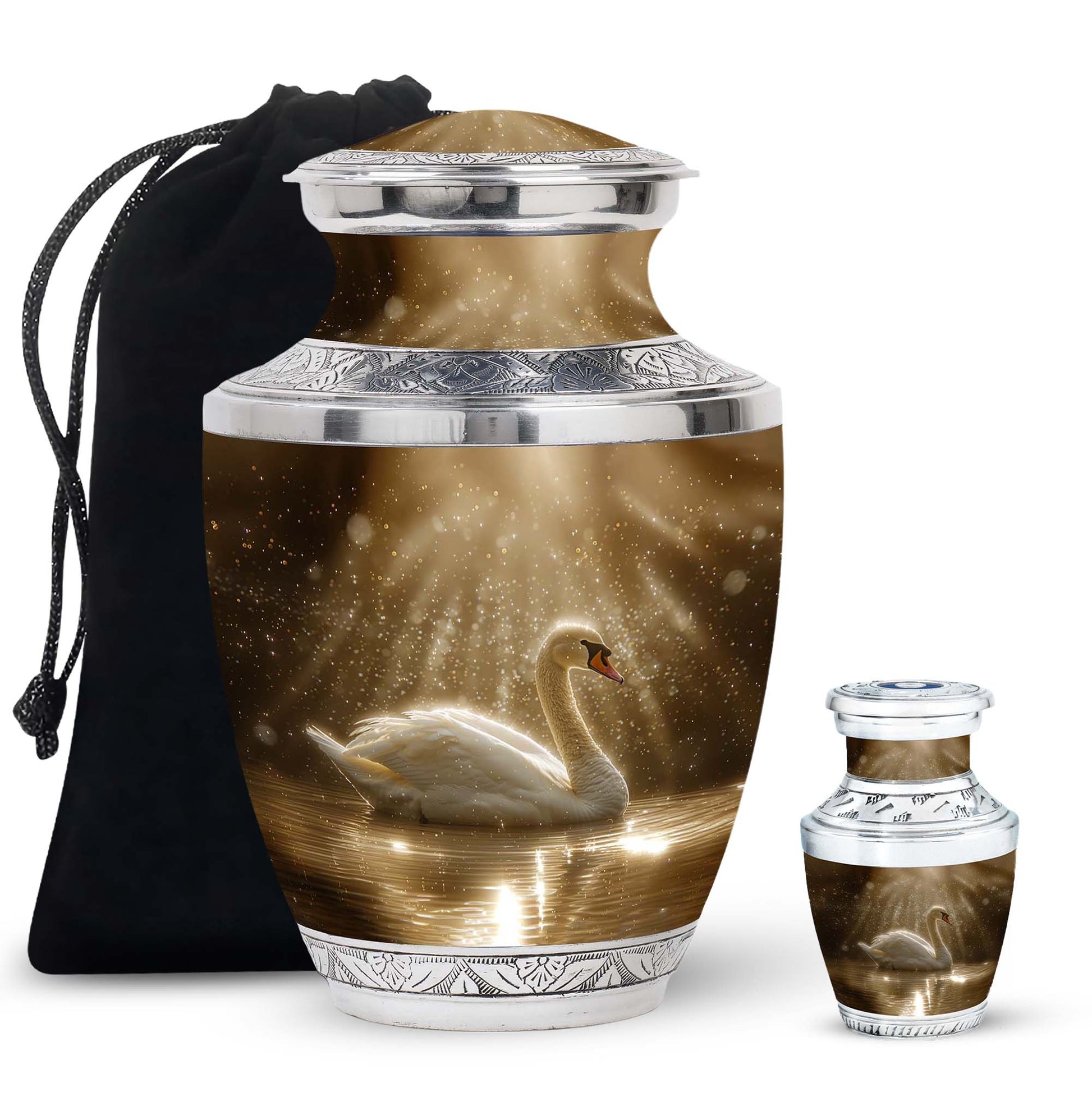 Golden Light Swan Cremation Urn for Human Ashes  - Memorial Urn for Adults