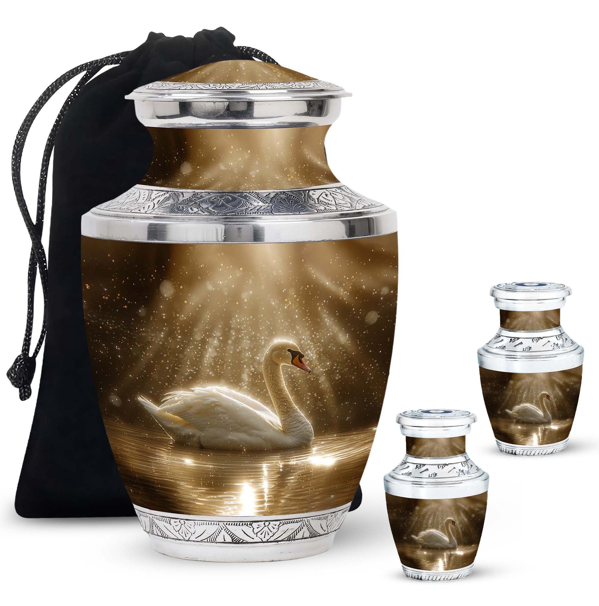 Golden Light Swan Cremation Urn for Human Ashes  - Memorial Urn for Adults