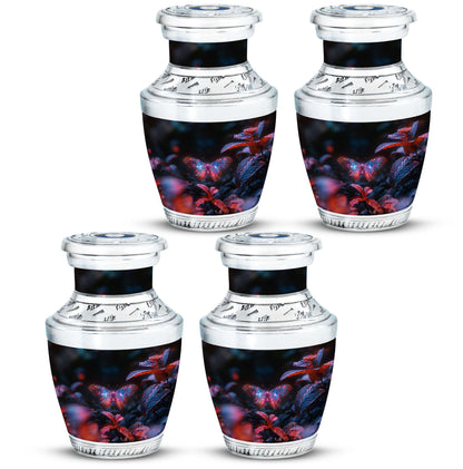 Butterfly Urn for Human Ashes, Sparkly Purple Wings Among Red Leaves, Black Gloss Urn