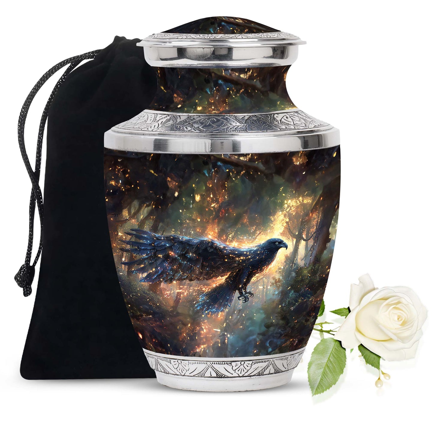 Black Personalized Eagle Cremation Urn for Adults - 10-inch, 200 cu in - Yatskia