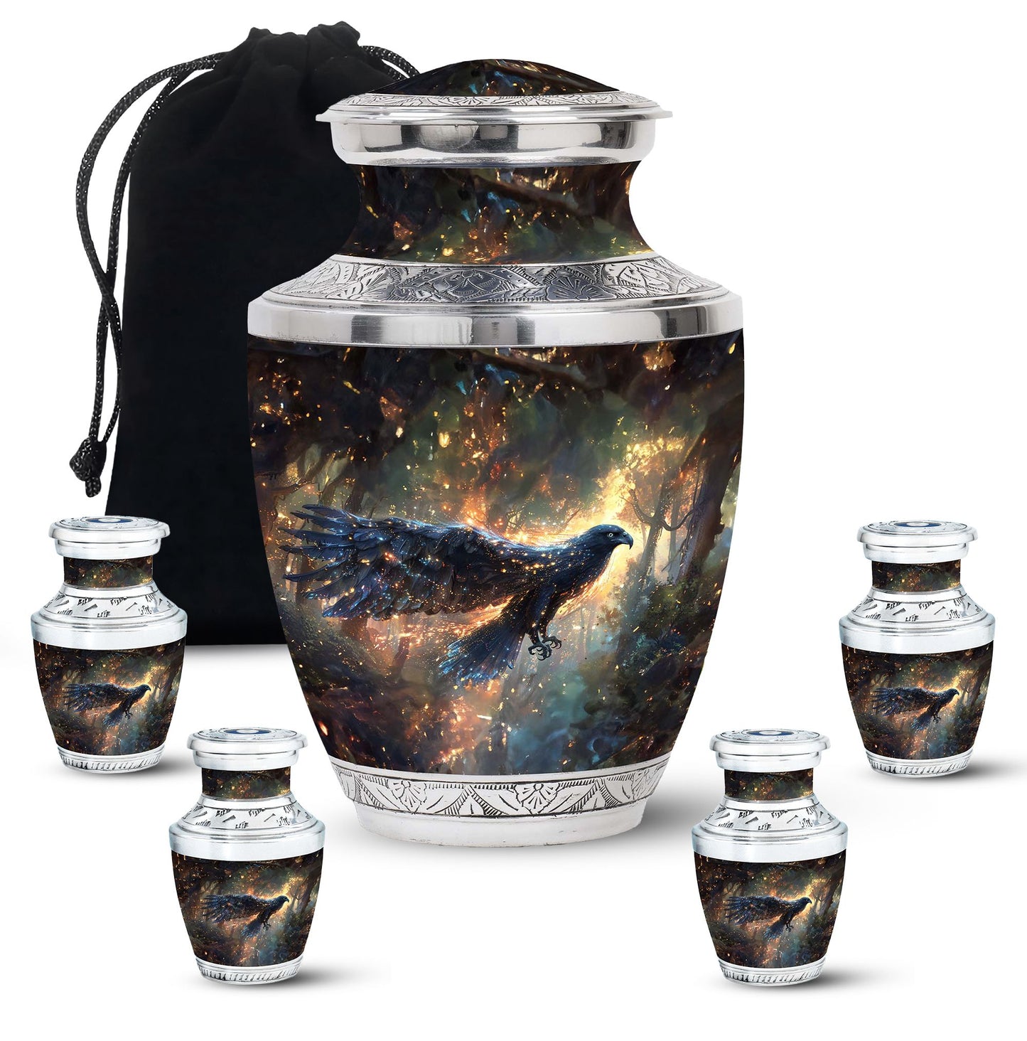 Black Personalized Eagle Cremation Urn for Adults - 10-inch, 200 cu in - Yatskia