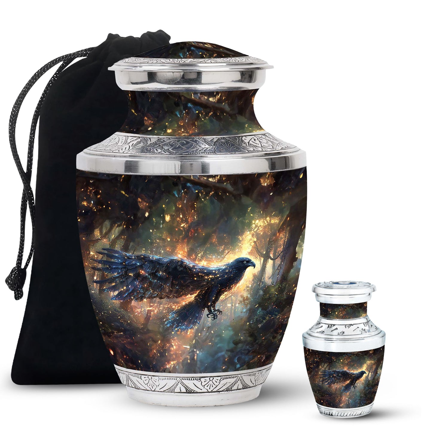 Black Personalized Eagle Cremation Urn for Adults - 10-inch, 200 cu in - Yatskia