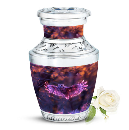 Owl Urn for Human Ashes, With Spread Purple Glowing Wings, Cremation Urn