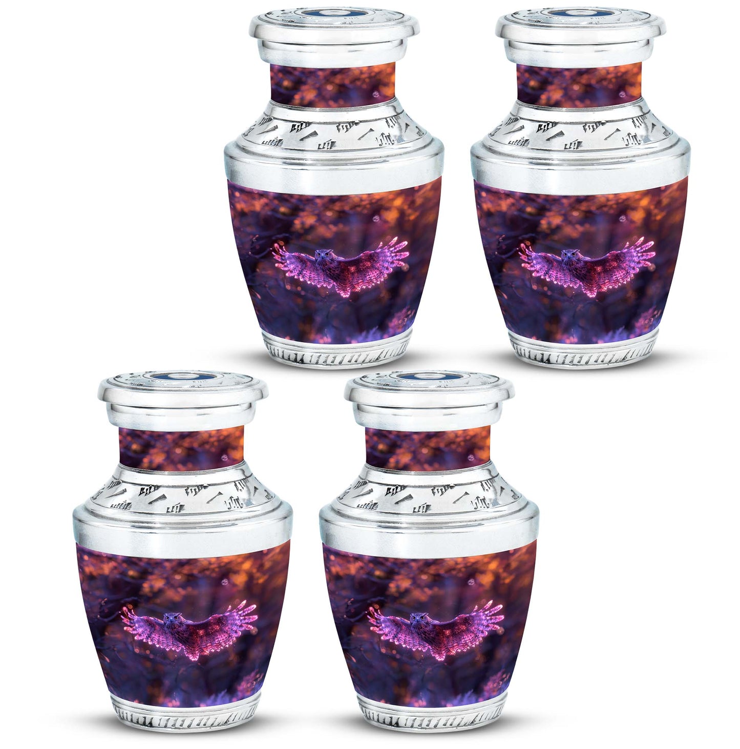 Owl Urn for Human Ashes, With Spread Purple Glowing Wings, Cremation Urn