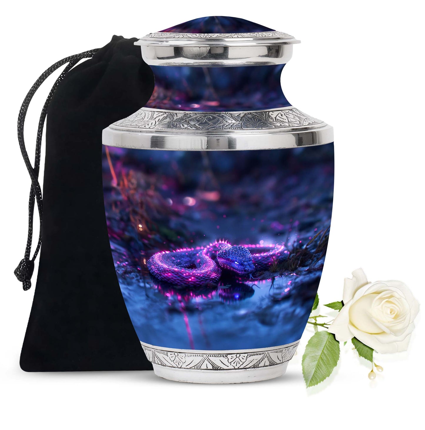 Purple Personalized Snake Cremation Urn for Adults - 10-inch, 200 cu in - Yatskia