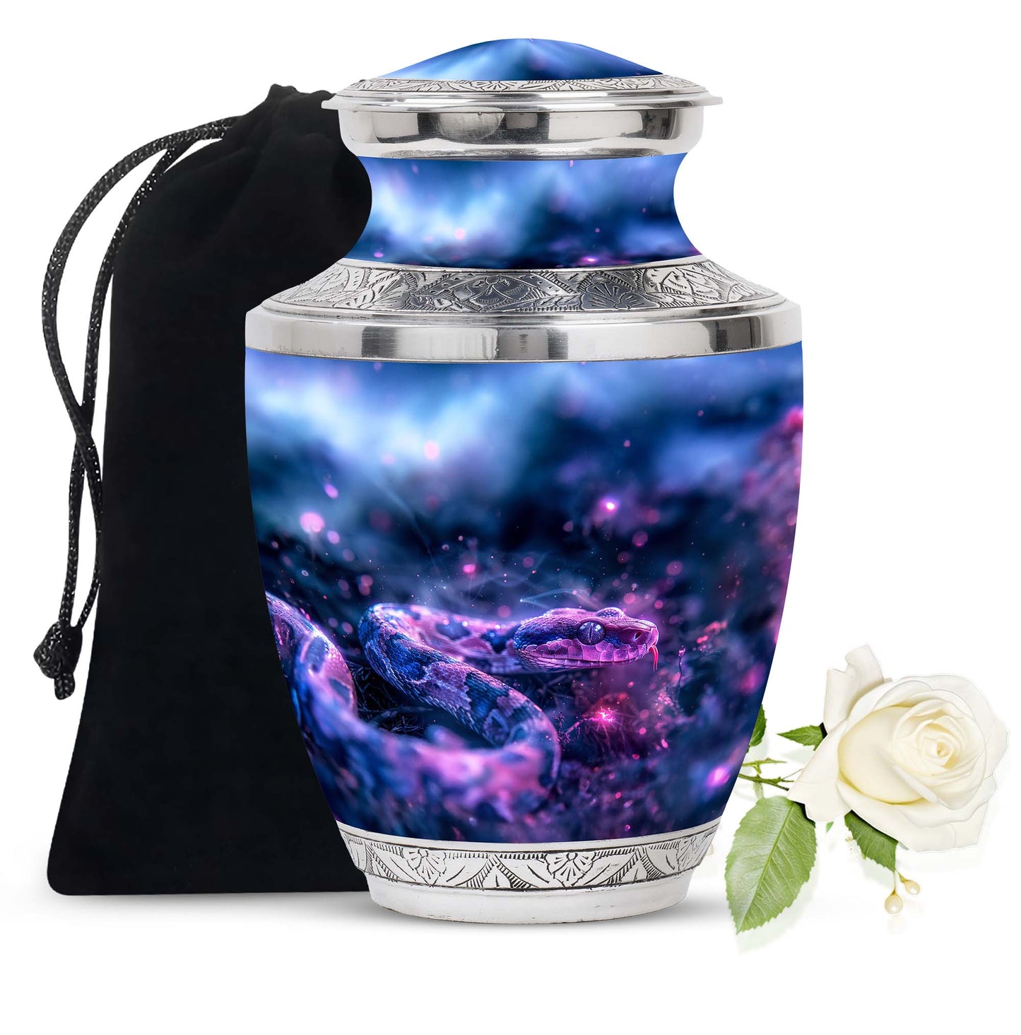 Blue Personalized Snake Cremation Urn for Human Ashes - 10-inch, 200 cu in - Yatskia