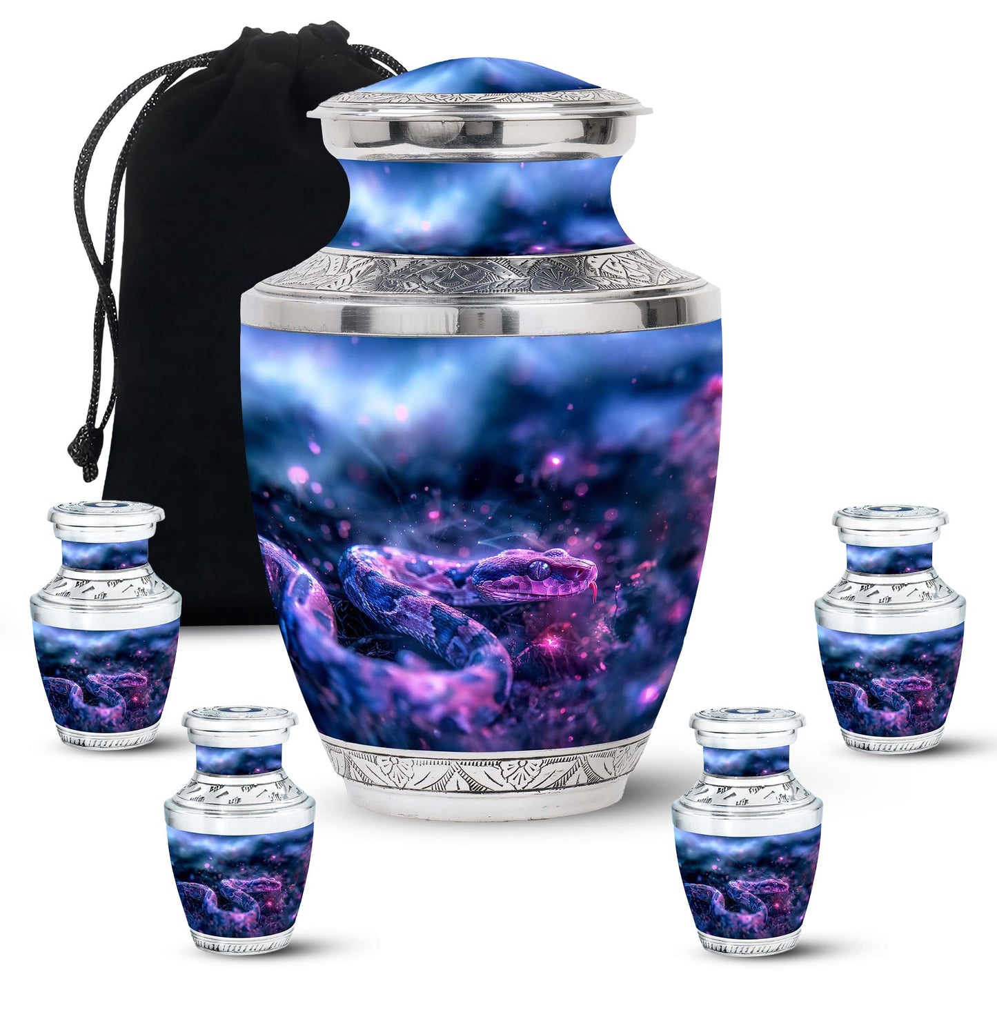Blue Personalized Snake Cremation Urn for Human Ashes - 10-inch, 200 cu in - Yatskia