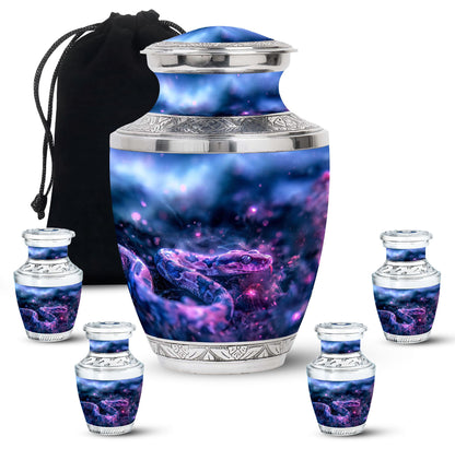 Blue Personalized Snake Cremation Urn for Human Ashes - 10-inch, 200 cu in - Yatskia