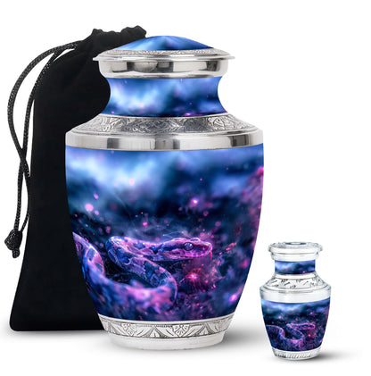 Blue Personalized Snake Cremation Urn for Human Ashes - 10-inch, 200 cu in - Yatskia