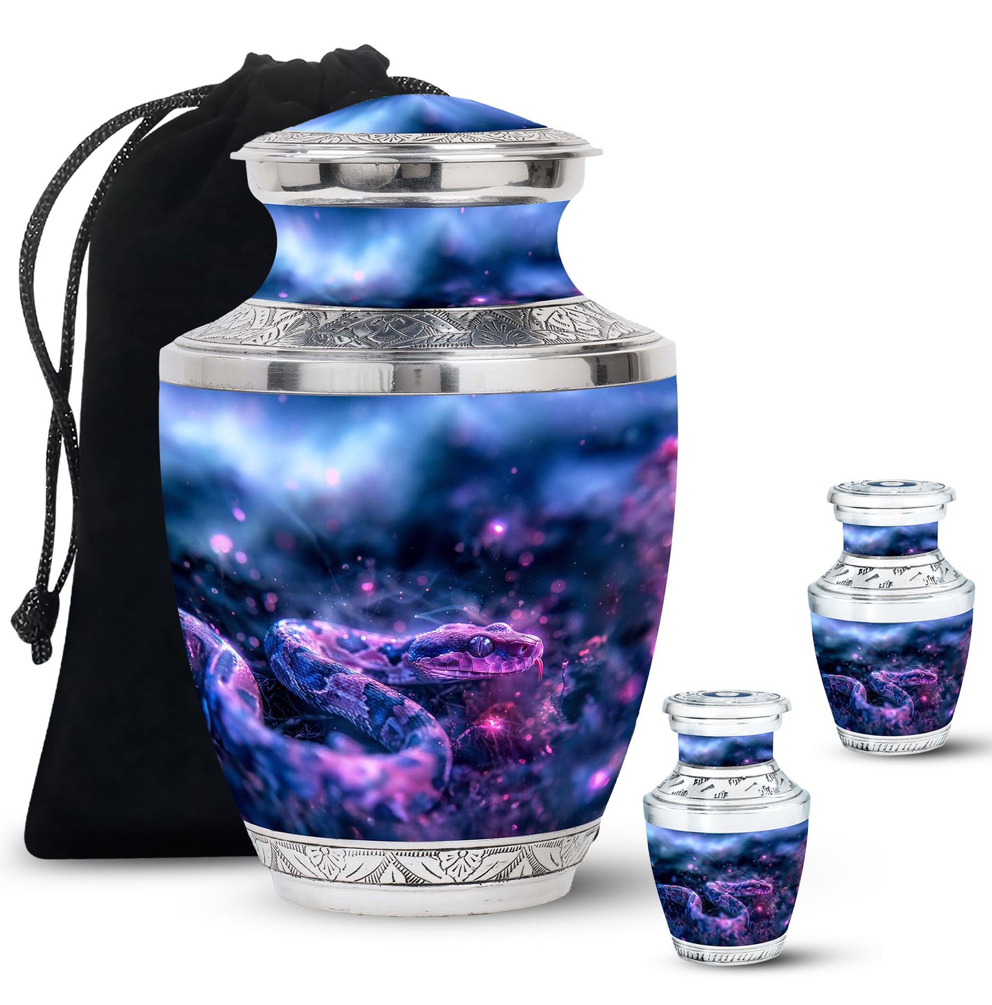 Blue Personalized Snake Cremation Urn for Human Ashes - 10-inch, 200 cu in - Yatskia